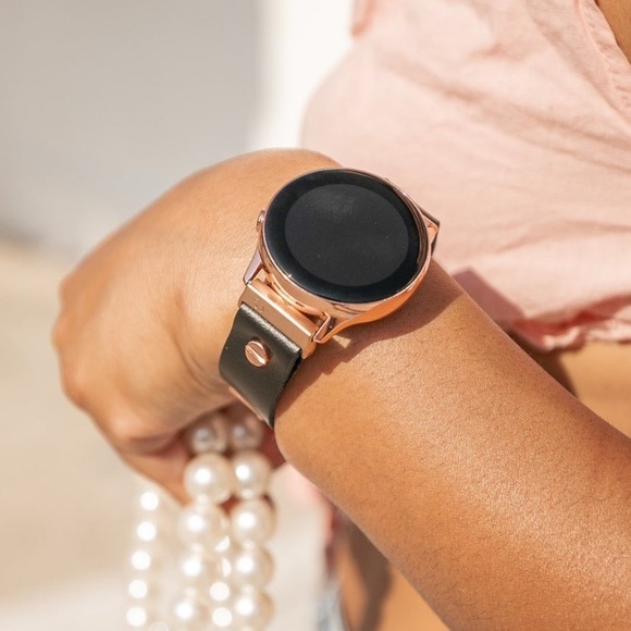Black Leather Galaxy Active2 Watch Rose Gold Band main image 4